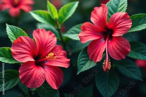 Wallpaper Mural Intricate hibiscus blossoms, vibrant hues, lush foliage , nature, repeat, pink Torontodigital.ca