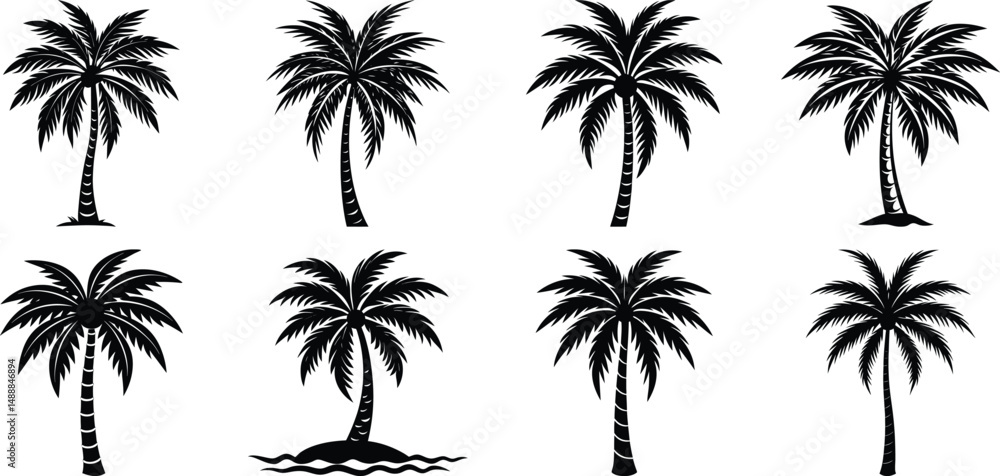 palm tree silhouettes on white background palm tree silhouettes on white background