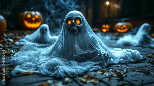 Festive Halloween Decor Illuminated by Glowing Lights