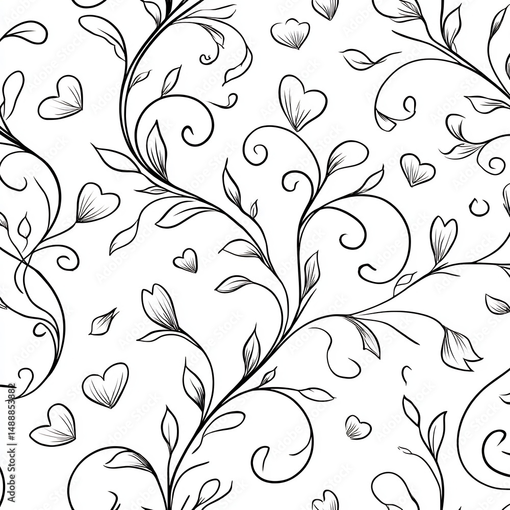 Obraz premium swirling floral pattern with hearts