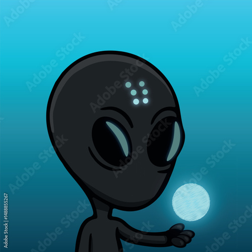 Alien25, black powerful vector illustration blue psi ball of energy.