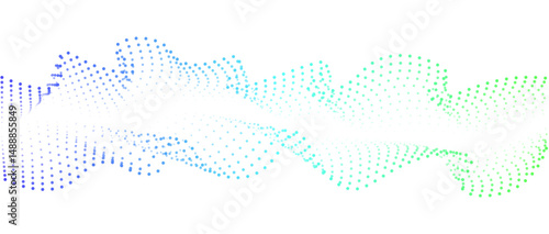 Wave pattern of flowing dots , colorful gradient . Nanotechnology concepts, particle flows. Abstract wave for design, banner for music. Vector futuristic illustration