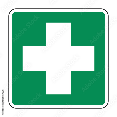 First Aid Safe Condition Sign – Emergency Medical Assistance Location – High Quality Vectorial Graphic