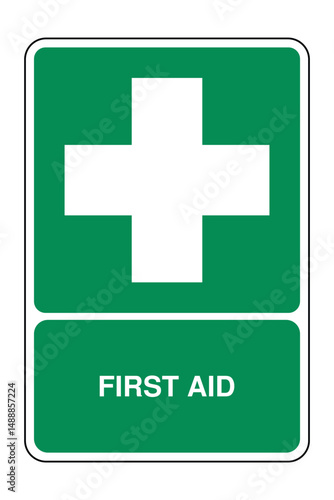 First Aid Safe Condition Sign with Explanation – Emergency Medical Assistance Location – High Quality Vectorial Graphic