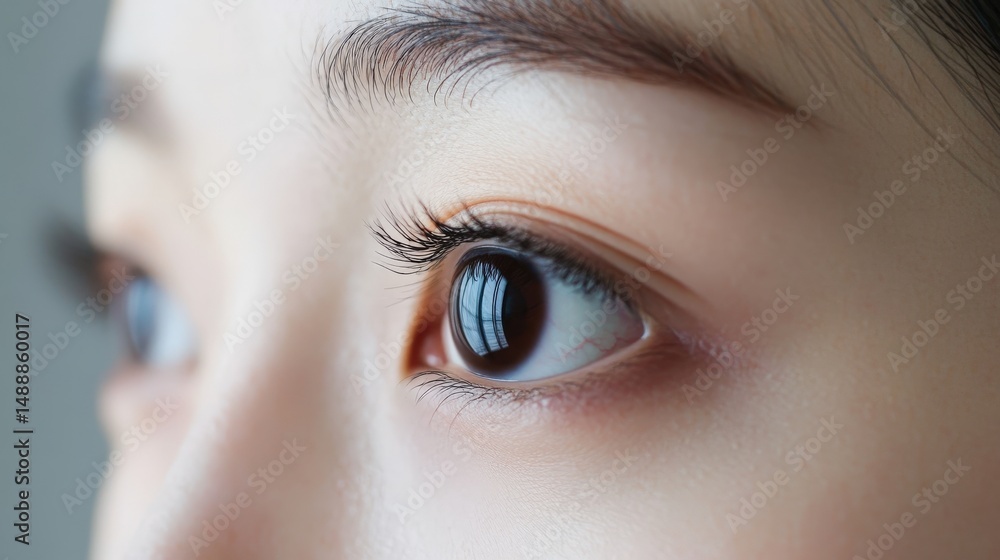 Naklejka premium Close-up view of a person's eye and eyebrow region.