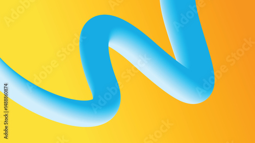 Curved Blue Tube on Yellow Gradient Background