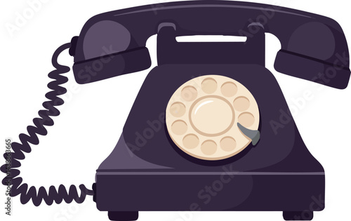 Vintage rotary dial telephone vector illustration with coiled cord in dark purple color design
