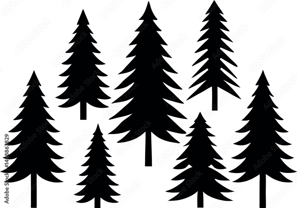 Fototapeta premium Set of pine tree top view 3D illustrations for architecture and landscape plans.illustration