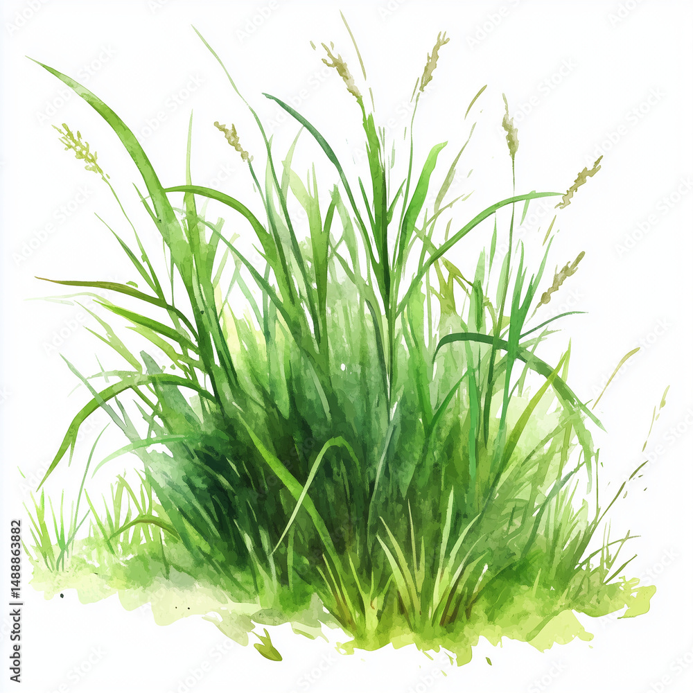 Obraz premium Grass and wildflowers clip art, hand-drawn, isolated on transparent background, digital illustration for nature, garden, outdoor scene, decoration, and creative projects.