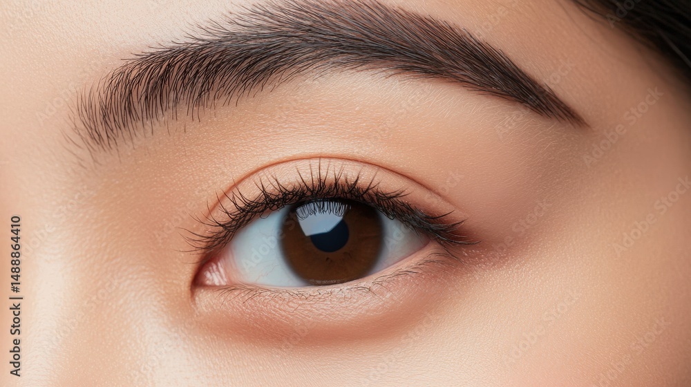 Obraz premium Close-up view of a person's eye and eyebrow area.