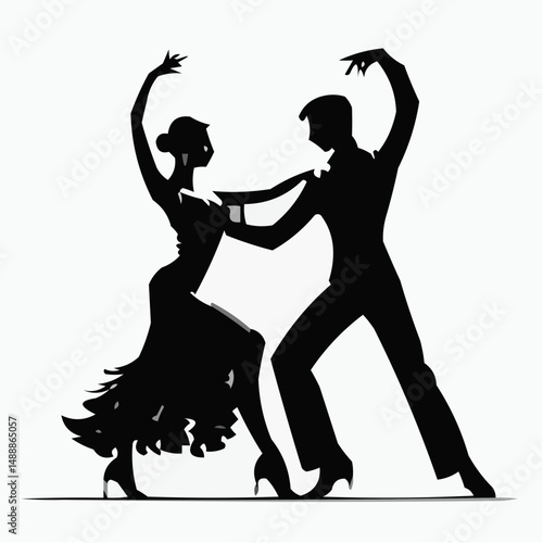 Dance sport couple performing elegant poses in silhouette style  