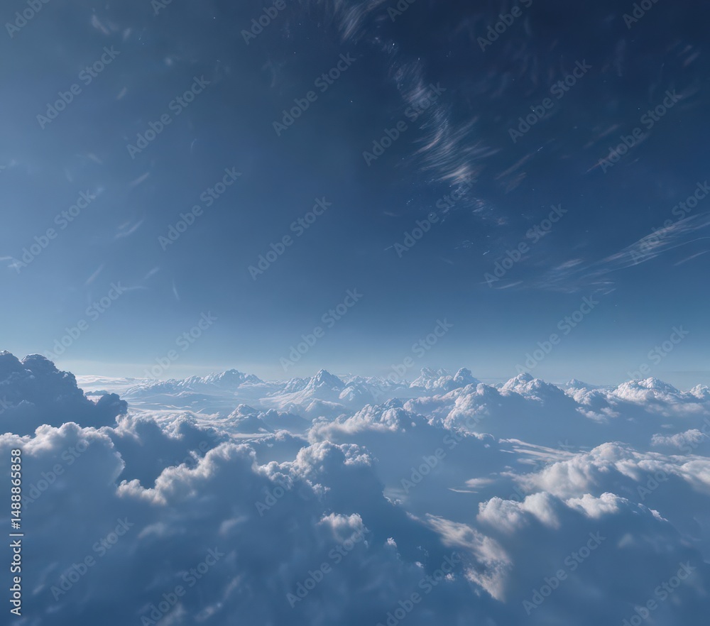 Fototapeta premium Deep blue expanse, scattered cirrus clouds creating a soft texture, summer, peaceful, subtle
