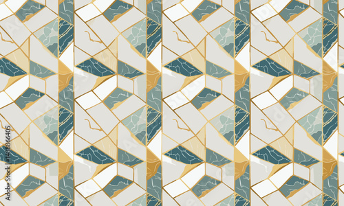 Textured Geometric Patterns with Gold Veins - Blue & White