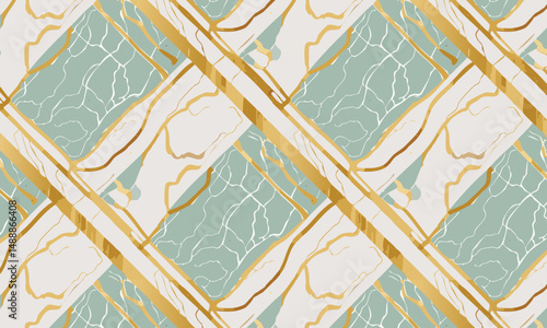 Textured Geometric Patterns with Gold Veins - Blue & White