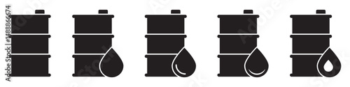Oil barrel icon with a drop icons set.