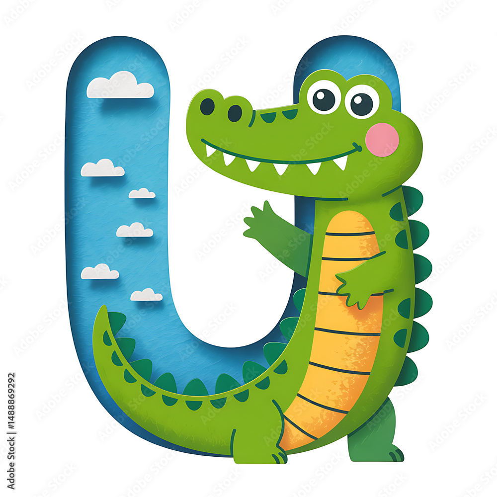Naklejka premium U Alphabet Letters with Character Animals