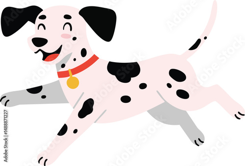 Dalmatian dog running happily with black spots and red collar vector illustration 