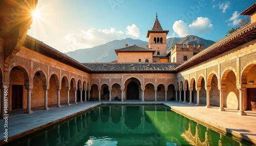 Sun-drenched Alhambra Palace, Granada, Andalucia, spain, alhambra