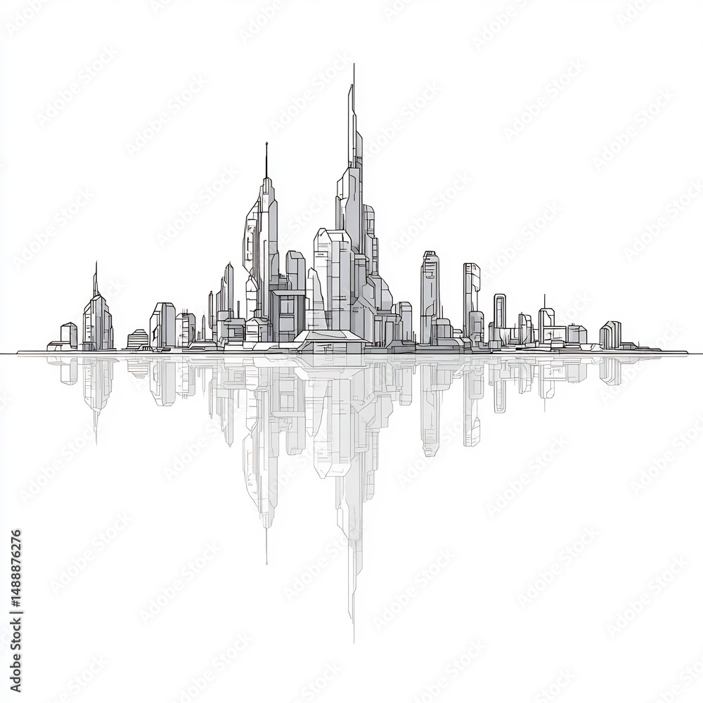 Fototapeta premium Futuristic floating city on white background