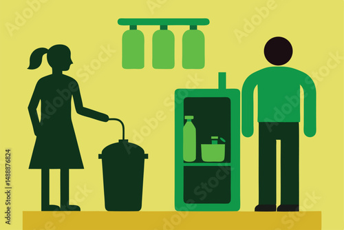 Black stick figure man and woman with recycling symbol icon set