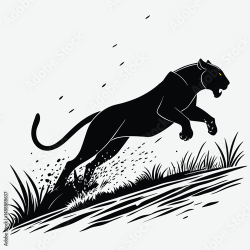 A tiger mid-sprint on a savannah, kicking up dust and dirt  image silhouette design vector art and illustration