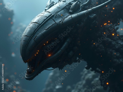 close up of a massive alien vessel, digital illustration, generative ai