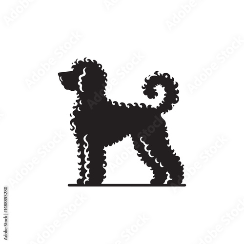 Lagotto Romagnolo Dog Silhouette – A charming outline of this curly-coated truffle hunter, showcasing its compact build, lively posture, and loyal temperament in clean vector form.
