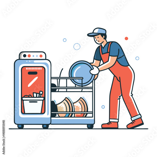 Modern Kitchen with Innovative Dishwasher Loading Concept Illustration