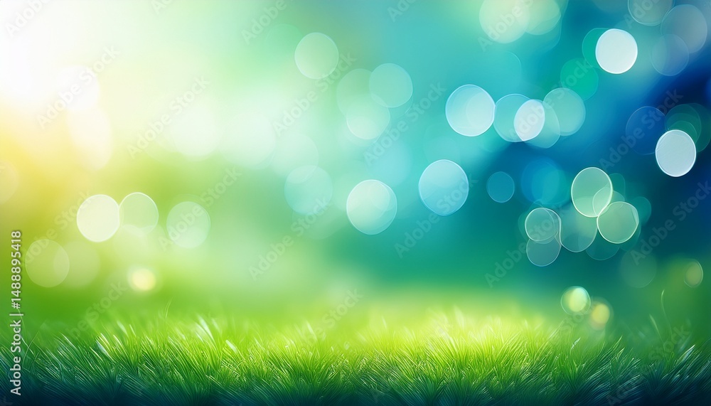 Obraz premium a blurred fresh spring summer blue and green abstract background bokeh