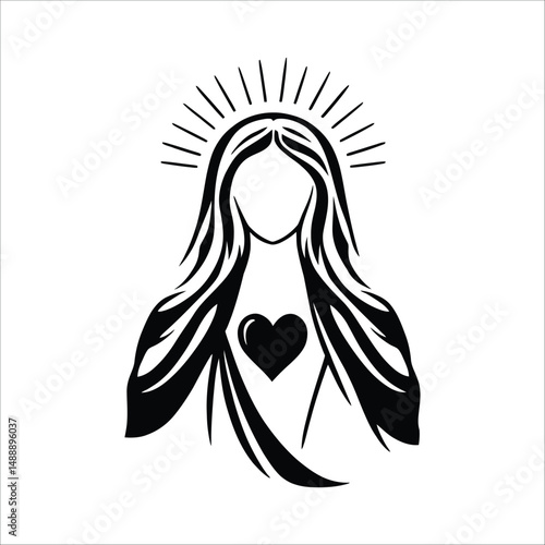 Virgin mary illustration vector religious mother of god silhouette sacred heart catholic icon faith art design