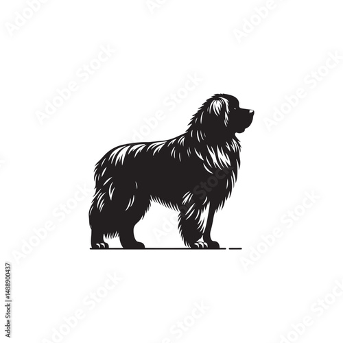 Majestic Leonberger dog silhouette vector featuring a powerful, gentle giant breed. Perfect for pet lovers, breed enthusiasts, logo designs, dog art, and graphic illustration projects.
