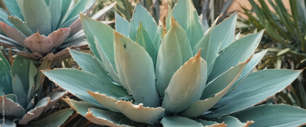 Obraz premium Pastel agave leaves, vibrant tropical background, pink, art