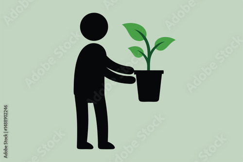 Man holding a potted houseplant, symbolizing business growth and new life