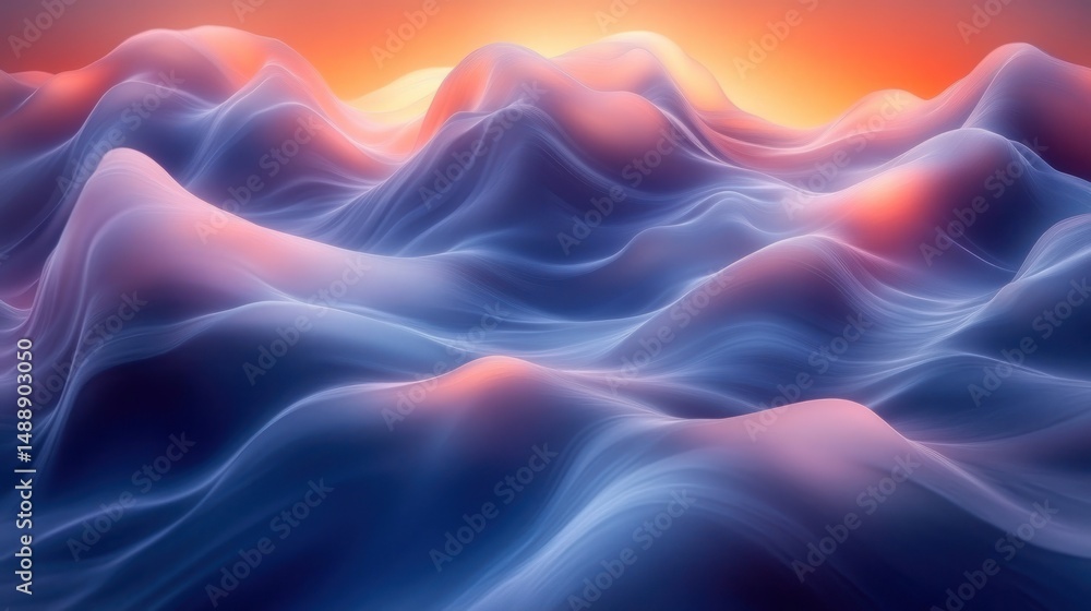 Fototapeta premium Abstract landscape of soft, flowing hills in vibrant sunset hues