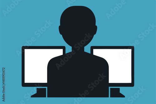 Man and woman business people communicating using laptop computers with blank screens, icons, and 3D design concepts