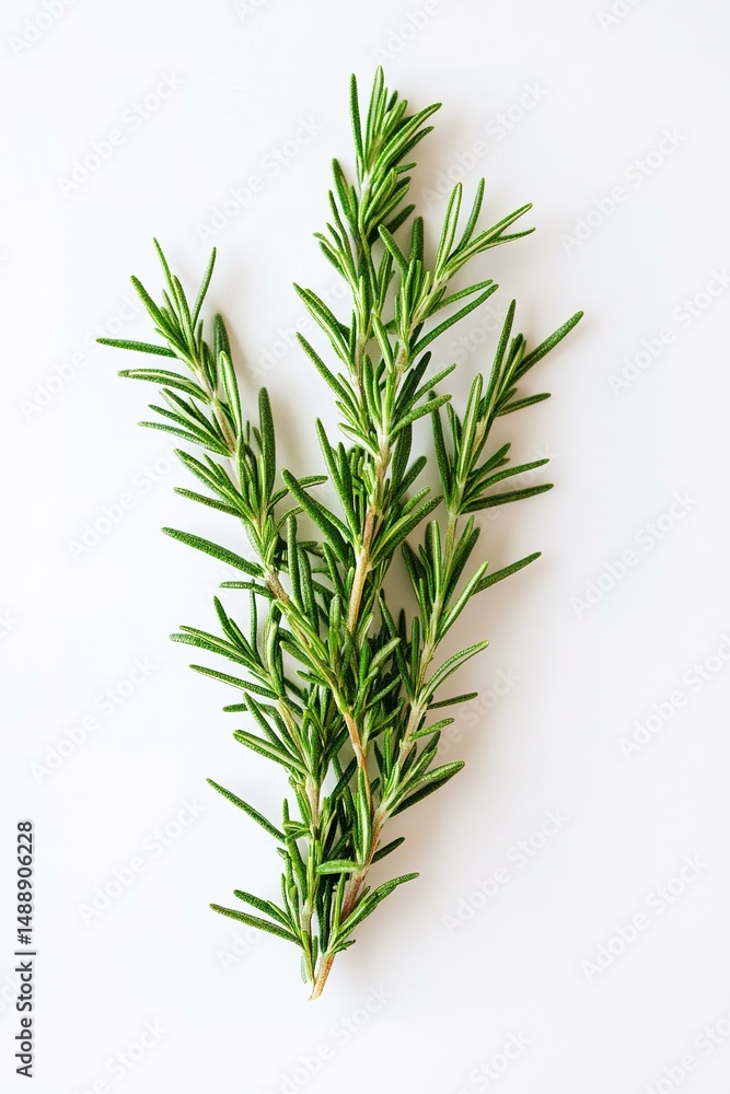 Fototapeta premium Fresh Rosemary Sprig on White: Herb, Cooking Ingredient, Aromatic