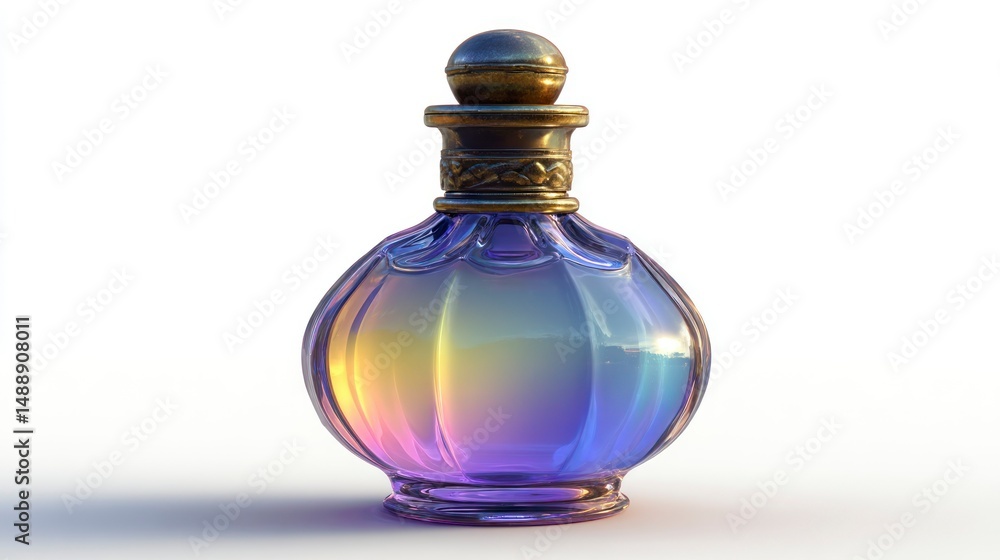 Elegant Glass Perfume Bottle with Iridescent Colors and Ornate Cap Elegant Glass Perfume Bottle with Iridescent Colors and Ornate Cap