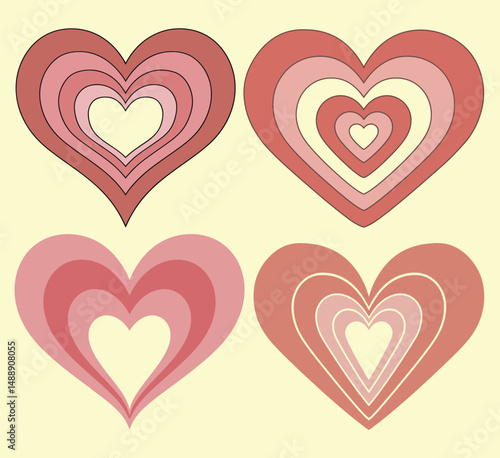  Multilayered Pink Heart Design Set with Concentric Heart Patterns
