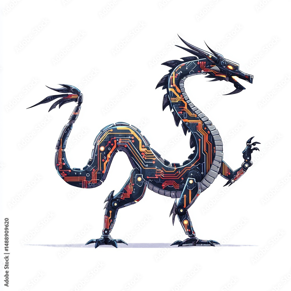 Obraz premium Cyber Dragon with Electric Circuits