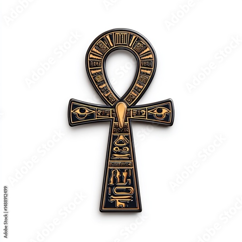 Ancient Egyptian ankh with hieroglyphs