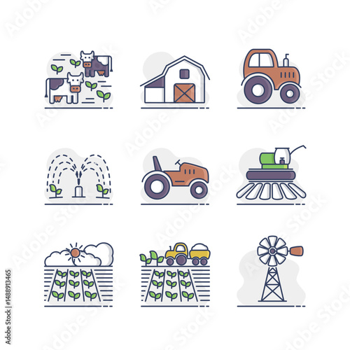 Farm Field icon set. Agriculture sign