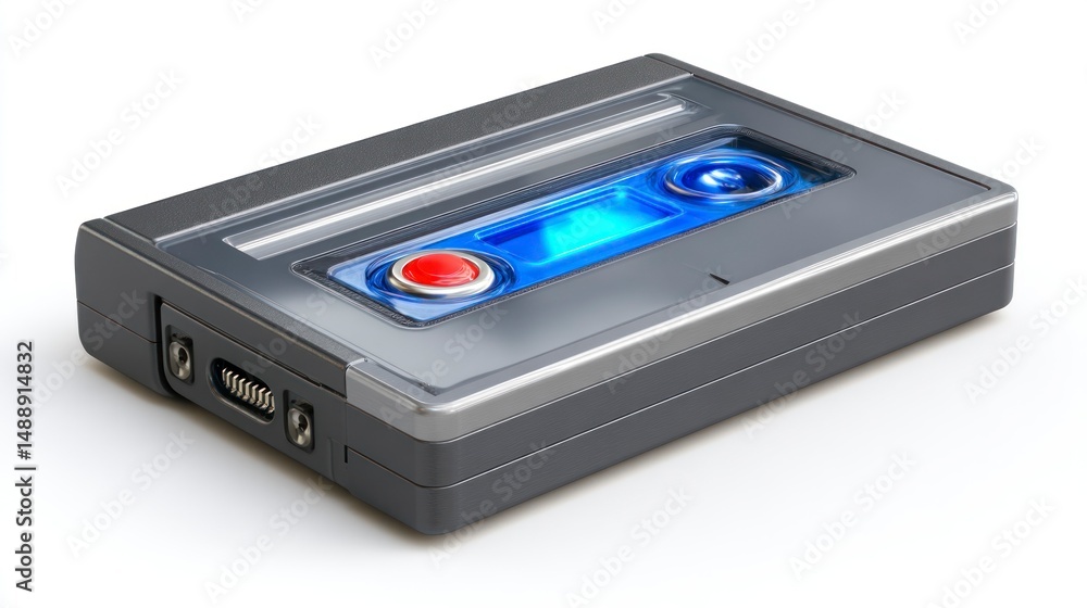 Fototapeta premium A sleek modern cassette tape with glowing blue and red elements perfect for retro tech enthus