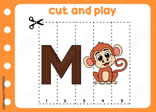 cut and play animal picture cute monkey . kids game.