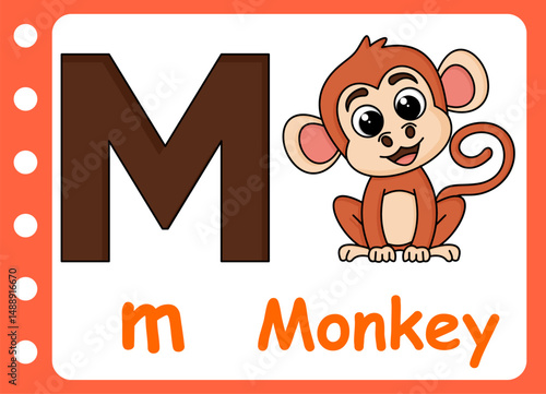 letter m for cute monkey  . kids education game learning