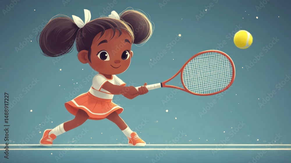 Cute girl plays tennis
