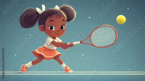 Cute girl plays tennis