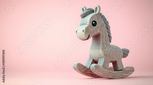 Obraz na płótnie Cute wooden rocking horse on a pink background w salonie