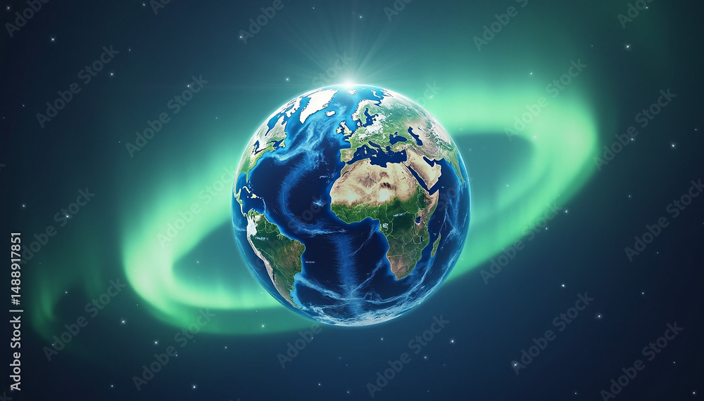 Fototapeta premium Vibrant Northern Lights Over Earth from Space