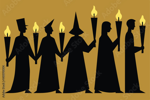 Silhouette of a businessman with a burning candle, vector illustration for a New York or London business design