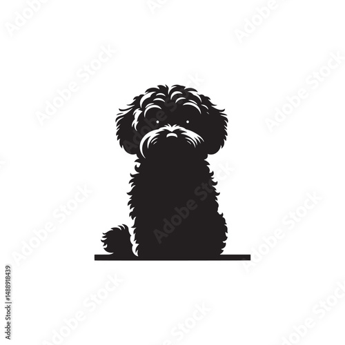 Elegant Maltipoo dog silhouette vector illustration featuring the playful charm of this poodle-Maltese mix breed, ideal for pet art, design projects, and dog lover graphics.

